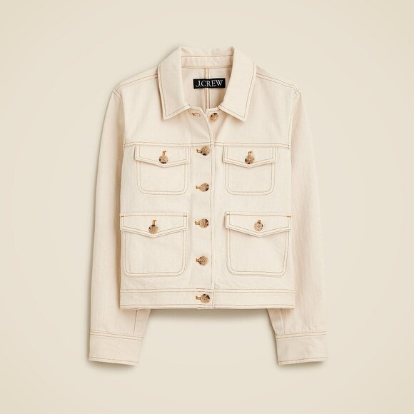 Lightweight canvas chore jacket in ecru herringbone - Picture 1 of 4